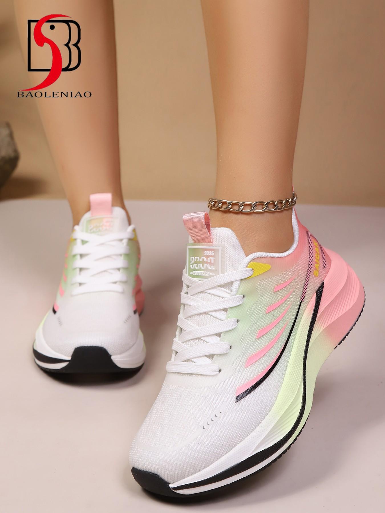 New Lightweight Fashionable Running Shoes for Women, Comfortable Anti-Slip Breathable Sporty Trendy Running Shoes, Gradient Color Low Top Md Sole