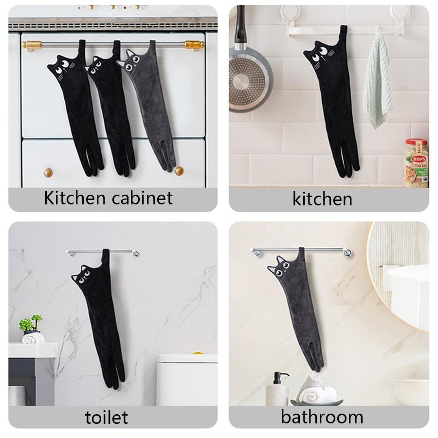 Creative Cat-Shaped Hanging Hand Towel, Absorbent Kitchen & Bathroom Hand Cloth, Cute Decorative Towel, Perfect for Home Use