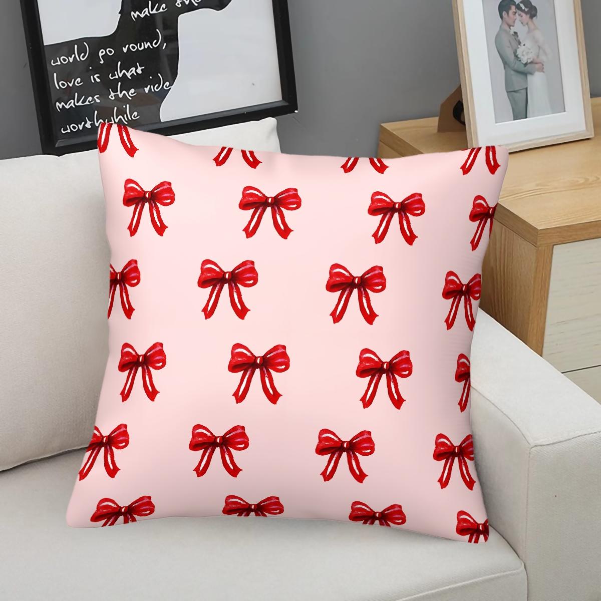 Kawaii Cute Bow Knot Throw Pillow Covers, Pastel Ribbon Decorative Sofa Pillows, Sweet Gift for Teen Girls and Women, with Pillow Insert