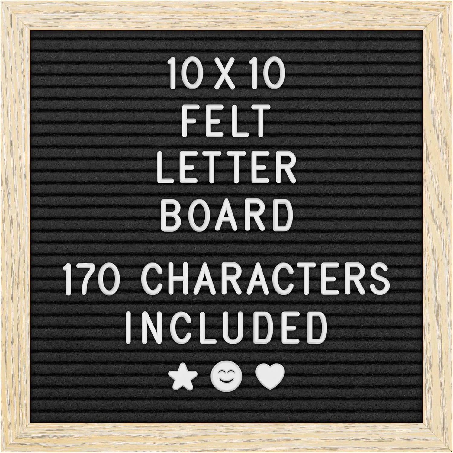 Felt Letter Board - 10x10”, Black - 170 Letters, Numbers & Emojis for Celebrations & Announcements - Customizable Message Letterboard w/Wooden Frame for  Decor & Office Use - by