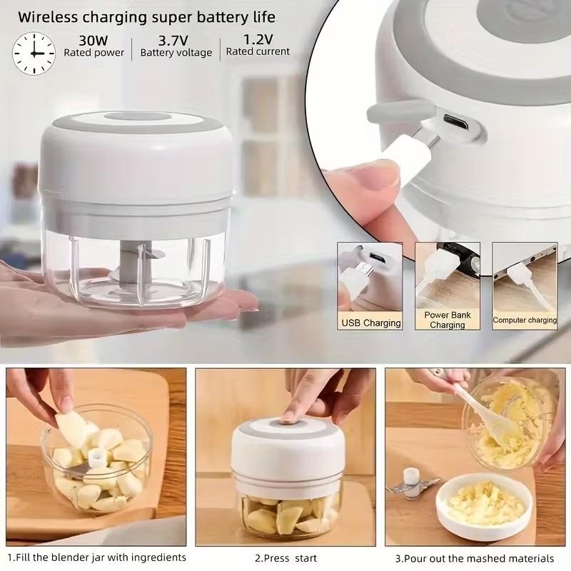 Portable Electric Garlic Mincer and Vegetable Grinder, Portable Veggie Chopper, 250ML USB Rechargeable Food Processor, Multifunctional Food Chopper, Garlic Crusher, 1200 Rpm Motor, Home Travel Small Design detail 7