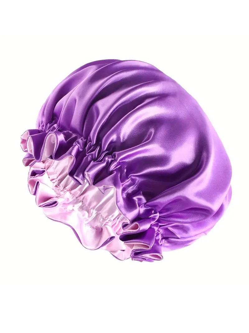 Women's Bonnet Two-Layer Pure Color Wave Edge Elastic Silk Smooth Satin Fashion Sleep Cap, Comfortable Soft Breathable Hair Care Hat, Sleeping Bonnet