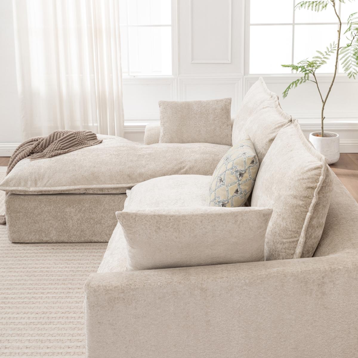 Aobtkel®103 " L Shaped Modular Couch, Cloud Boneless Couch with Deep Seats & High Back , Upholstered Fabric Sofa, No Assembly Required(Beige)#Summervibes