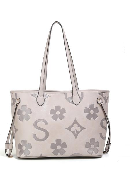 Women's Elegant Floral Embossed Tote Bag & Wristlet, Large Capacity Shoulder Bag, Fashionable Handbag Set for Daily Use