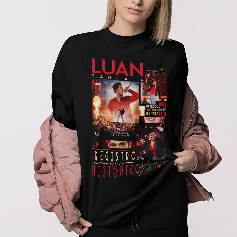 Luan Santana Shirt Historical Record DVD Tour Women's Blouse Fan Look Show Luanete Premium Cotton T-shirt