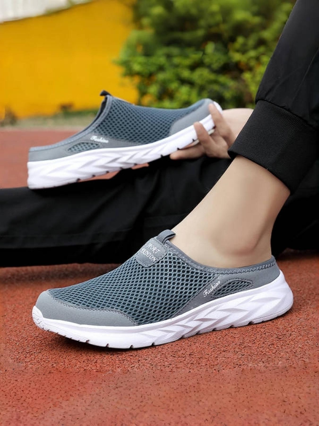 Men's Gray-White Color-Block Mesh Closed-Toe Slippers: Breathable Mesh + Lightweight Rebound, Indoor & Outdoor Dual-Use Sandals