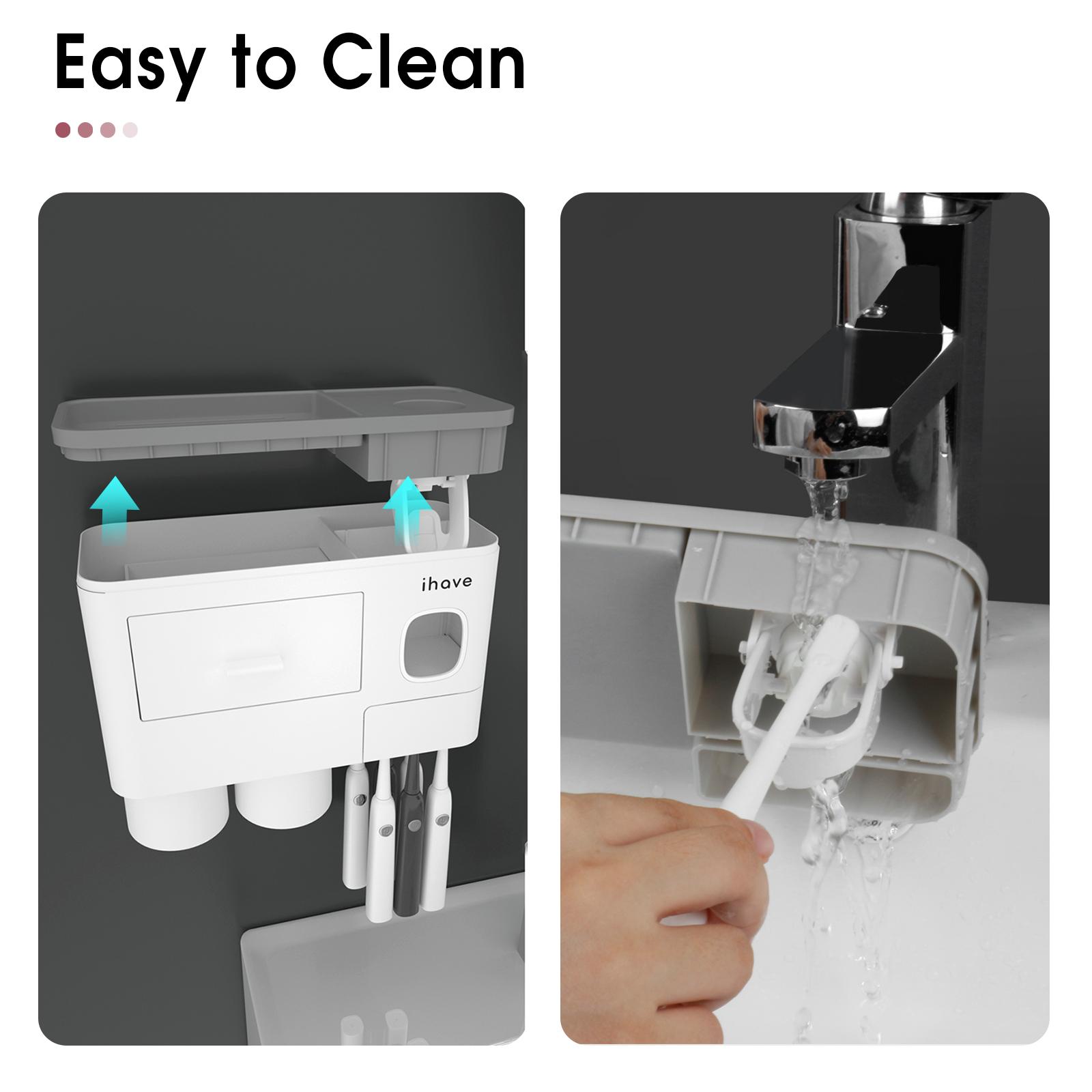 iHave Toothbrush Holders for Bathrooms, 2 Cups Toothbrush Holder Wall Mounted with Toothpaste Dispenser - Large Capacity Tray, Cosmetic Drawer - Bathroom Decor & Bathroom Accessories iHave Toothbrush Holders for Bathrooms, 2 Cups Toothbrush Holder Wall Mounted with Toothpaste Dispenser - Large Capacity Tray, Cosmetic Drawer - Bathroom Decor & Bathroom Accessories