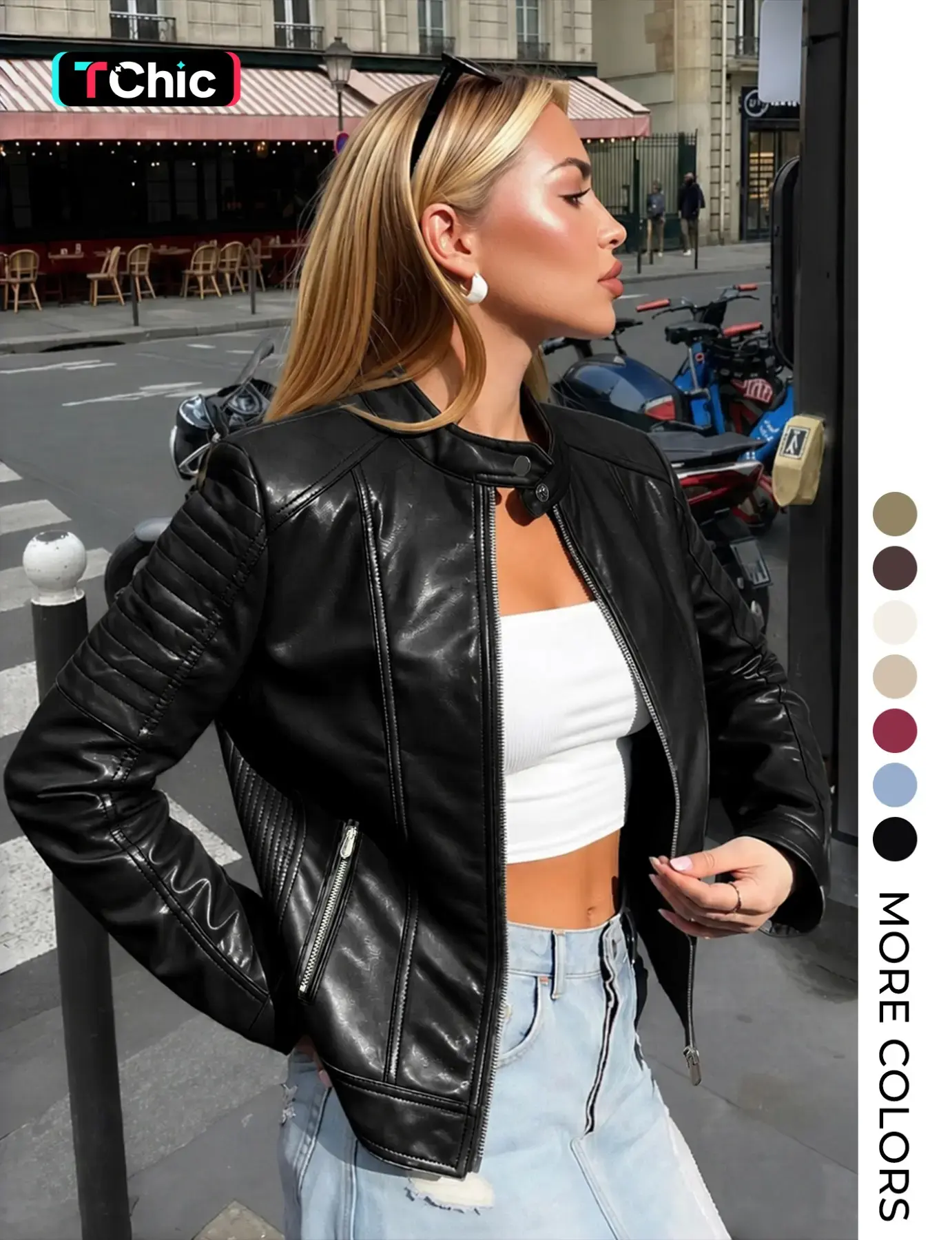 Giolshon Women's Vintage Trendy Pu Leather Jacket Coats for All Seasons, Casual Fitted Long Sleeve Outdoor Commute & Date Wear, Stylish Fashion Style Plaid & Plain Designs, Womenswear