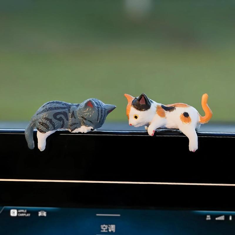 Cute Mini Cartoon Car Cat Ornaments Car Screen Edge Decoration Cat Micro Landscape Model Creative Car Accessories Gifts