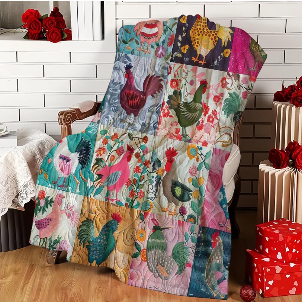Cute Patchwork Chicken Pattern Blanket, Ultra Soft Flannel Throw Blanket, Shawl Blanket, Small Cover Blanket, Perfect Holiday Gift