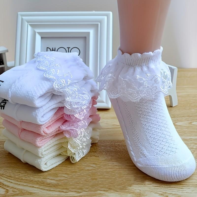 3 Pairs Cute Girls' Lace Socks, Princess Ruffle Short Socks, Soft Breathable Toddler Socks, Fashion Kids Gift for All Seasons