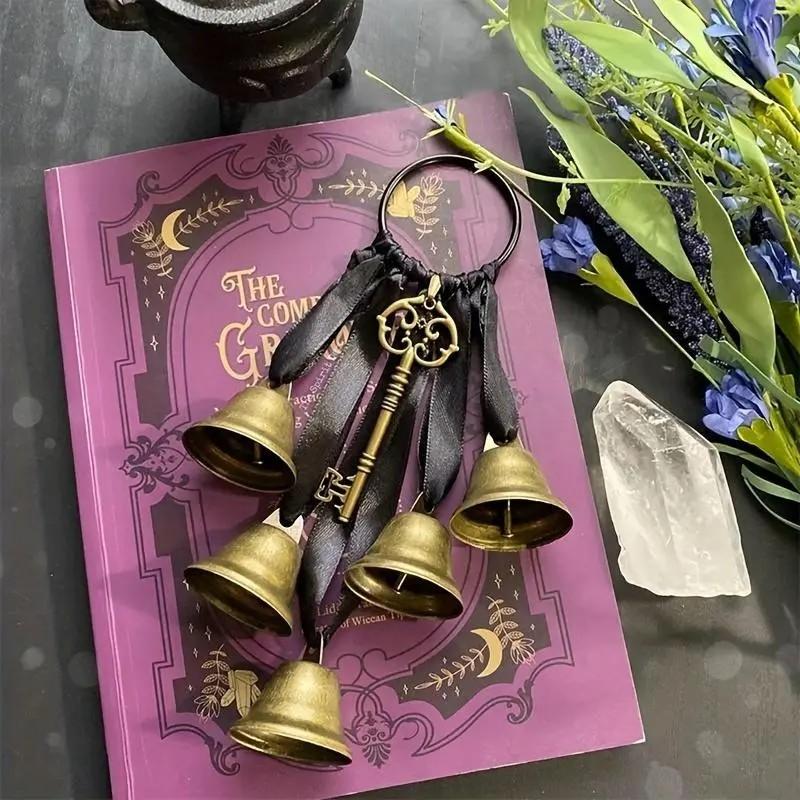 Enchanting Witch Wind Chime, Iron Bell Hanging Decoration, Key Included, Half-Moon Design, Outdoor Home Decor Gift for Women