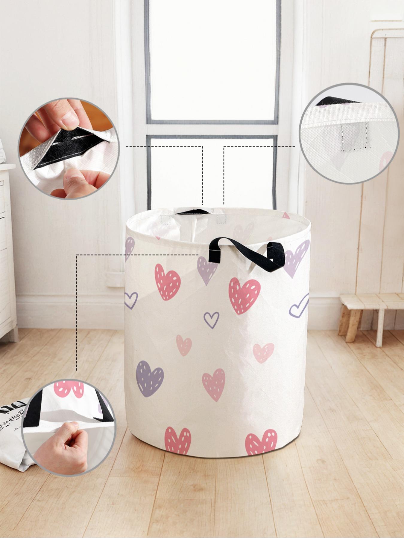 Heart Pattern Laundry Basket with Handle, Laundry Hamper, Durable Foldable Storage Bin, Large Capacity for Home Use, Toy Organizer, Valentine's Day Gift