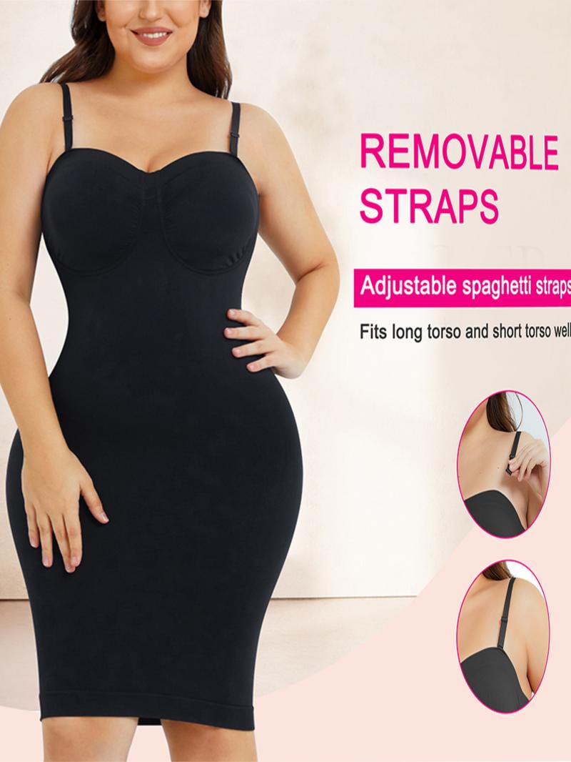Women's  Basic Solid Adjustable Strap Seamless Bodycon Shapewear Slip, Casual Plain Spaghetti Strap Tummy Control Dress Slip for Under Dress, Ladies Cami Body Shaper for Club Party, Underwear