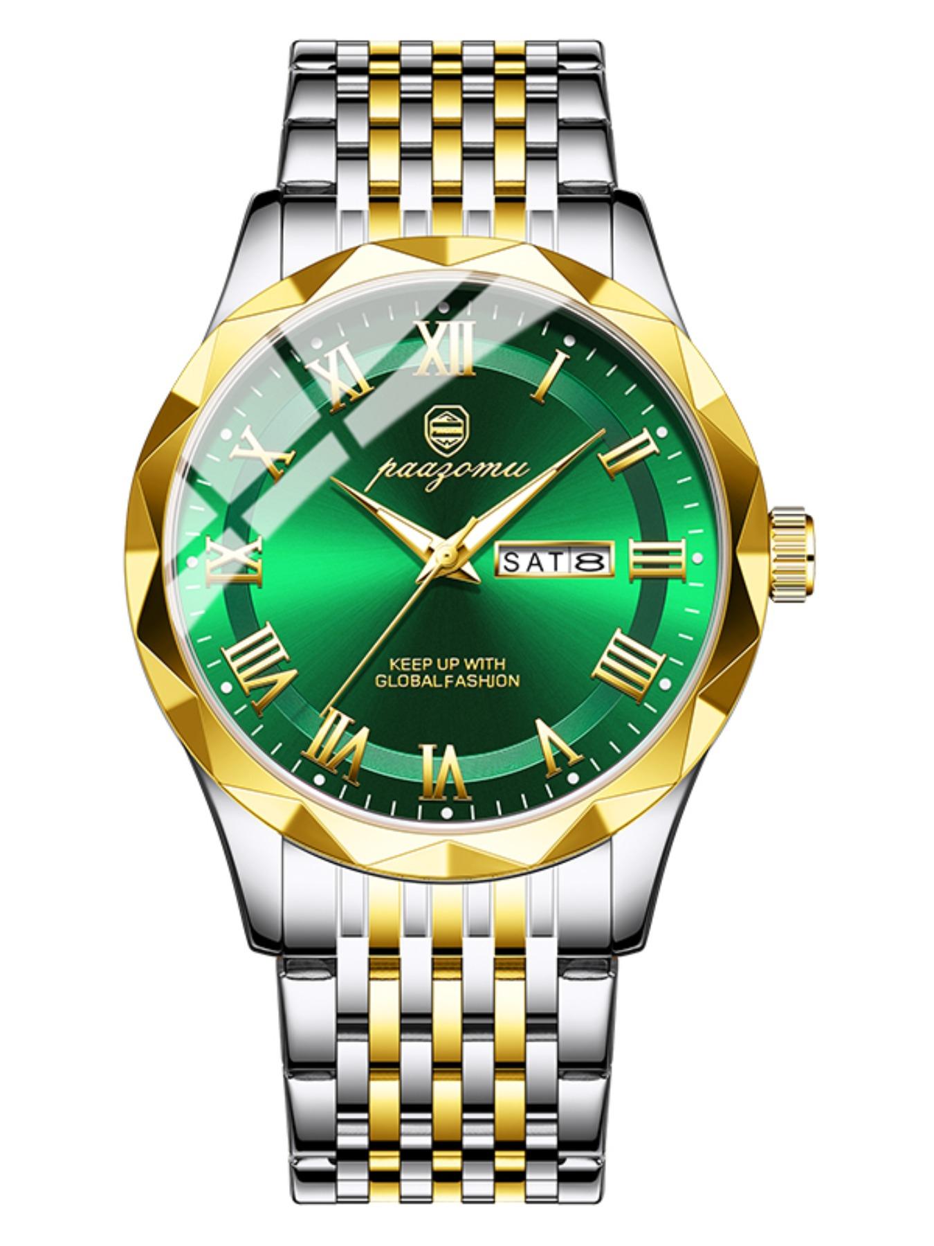 Paazomu Brand Steel Belt Dual Calendar Men's Quartz Watch 6367, Stylish Timepiece for Everyday Wear, Durable and Reliable Design