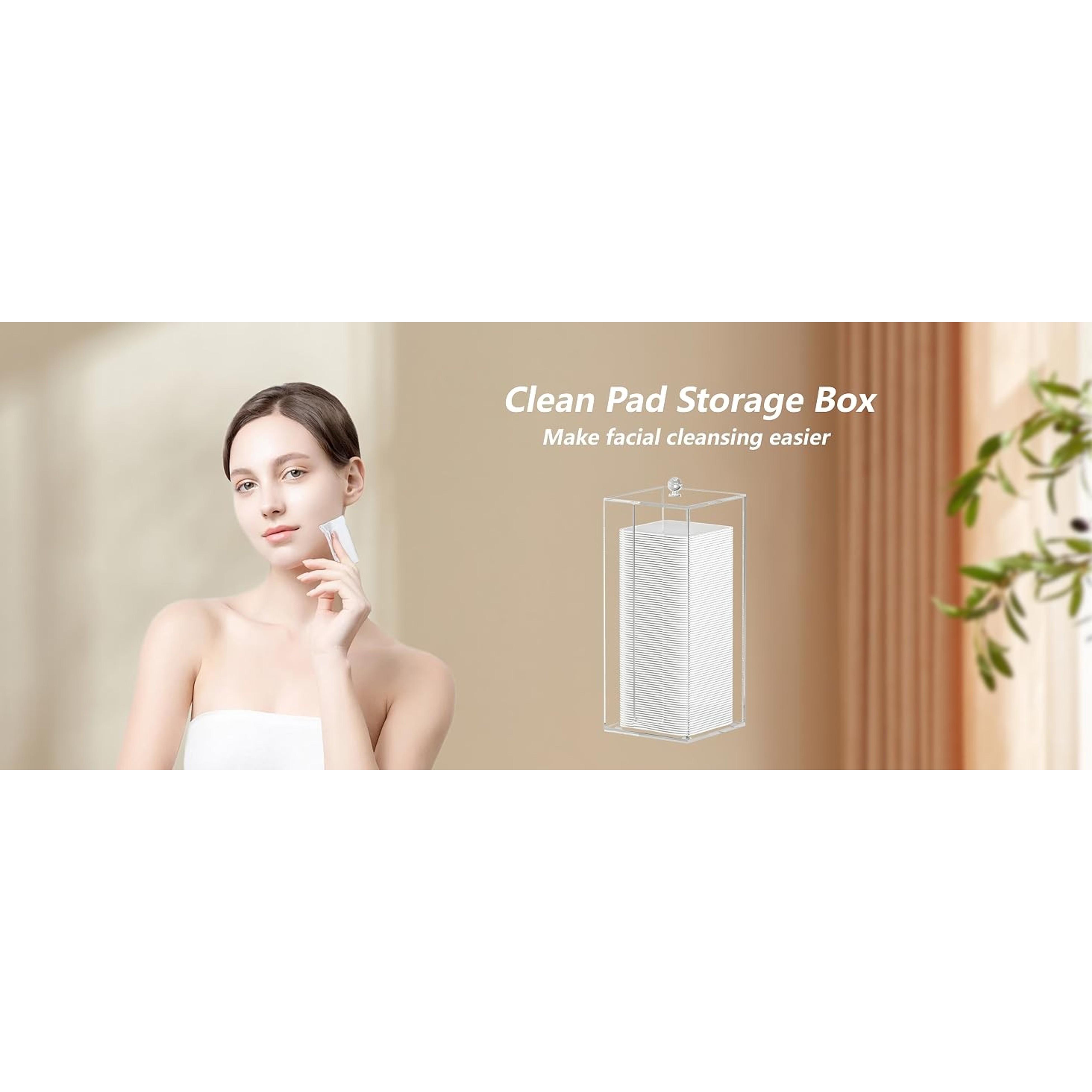 Acrylic Clean Pad Storage Box, Cotton Pad Dispenser, Square Rounds Cotton Pad Holder (Pad Not Included) - Vertical with Lid Acrylic Clean Pad Storage Box, Cotton Pad Dispenser, Square Rounds Cotton Pad Holder (Pad Not Included) - Vertical with Lid