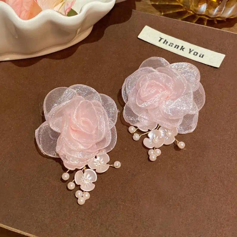 Sweet Pink Lace Flowers Drop Earrings for Women  Romantic Elegant Earrings Pendant Fashion Weddings Jewelry Accessories