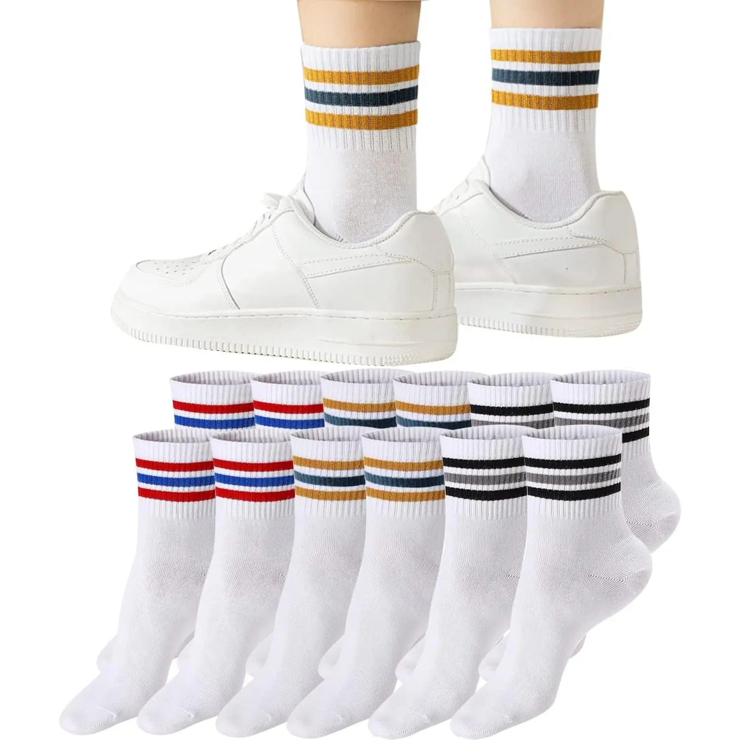 Retro Style Cotton Quarter Athletic Crew Socks for Women & Men, Basic Casual SocksGift