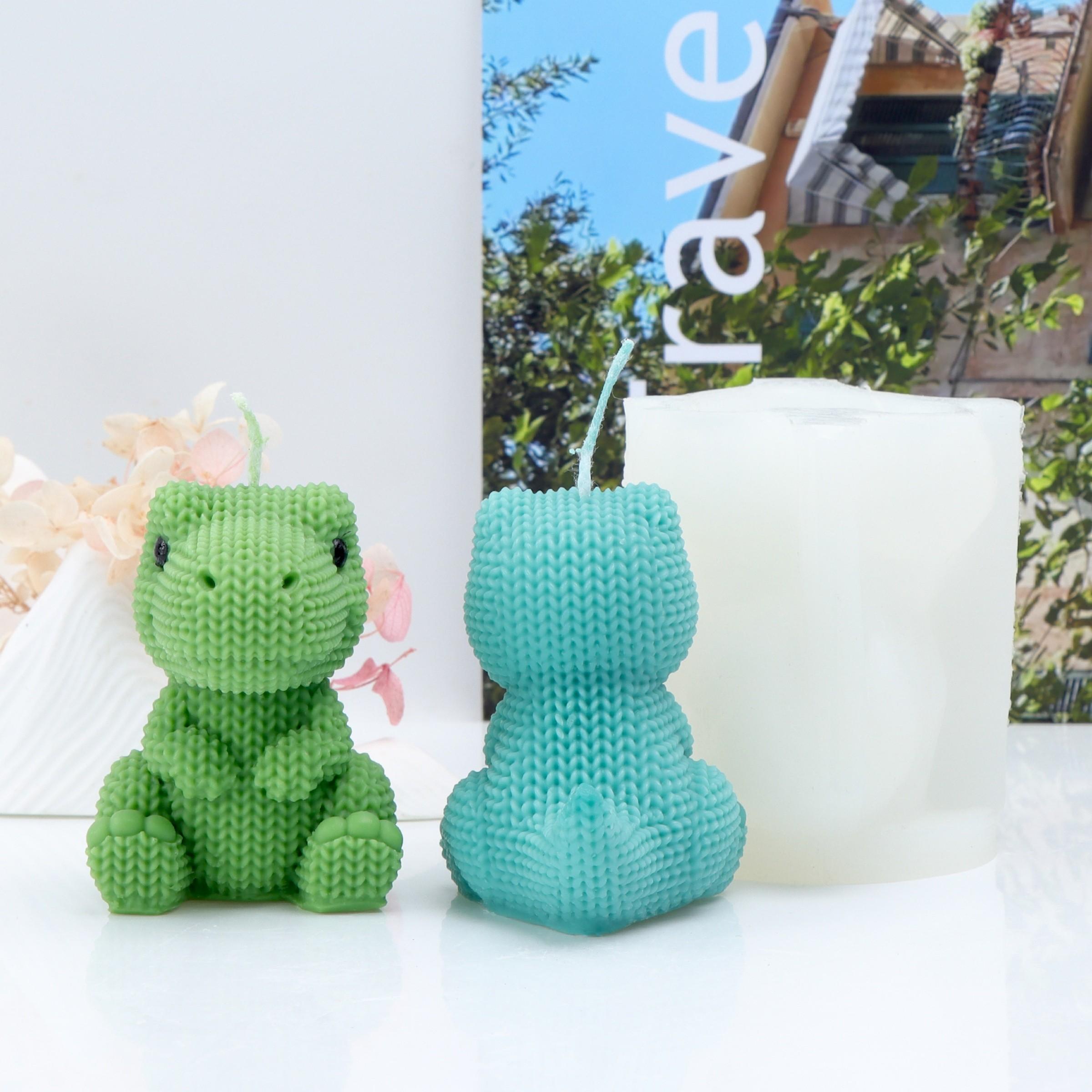 3D Knitted Dinosaur Silicone Mold, Reusable Cute Dinosaur Candle Mold for DIY Aromatherapy Candle, Soap, Resin, Plaster, Handmade Craft Home Decor