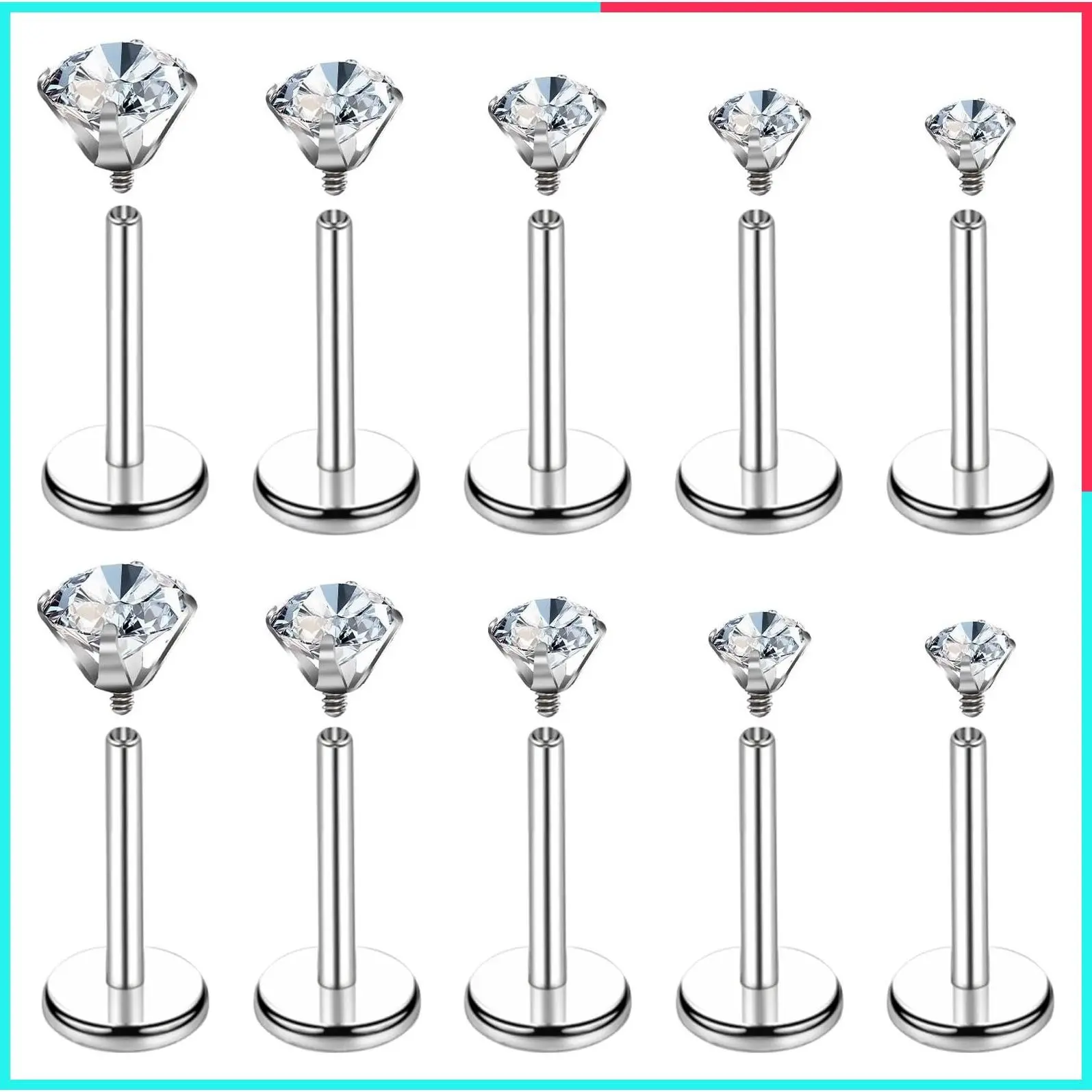 10Pcs 18G Surgical Steel Nose Rings Studs - Silver Flat Back Cartilage Helix Tragus Piercing Jewelry (1.5mm/2mm/2.5mm/3mm/4mm)