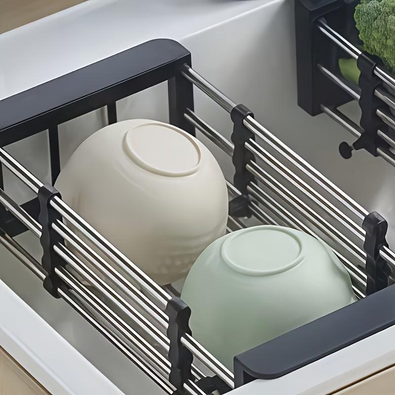 Stainless Steel Expandable Dish Drainer Rack, Space-Saving Striped Design, Ideal for Utensils and Cookware, Suitable for Sink and Countertop