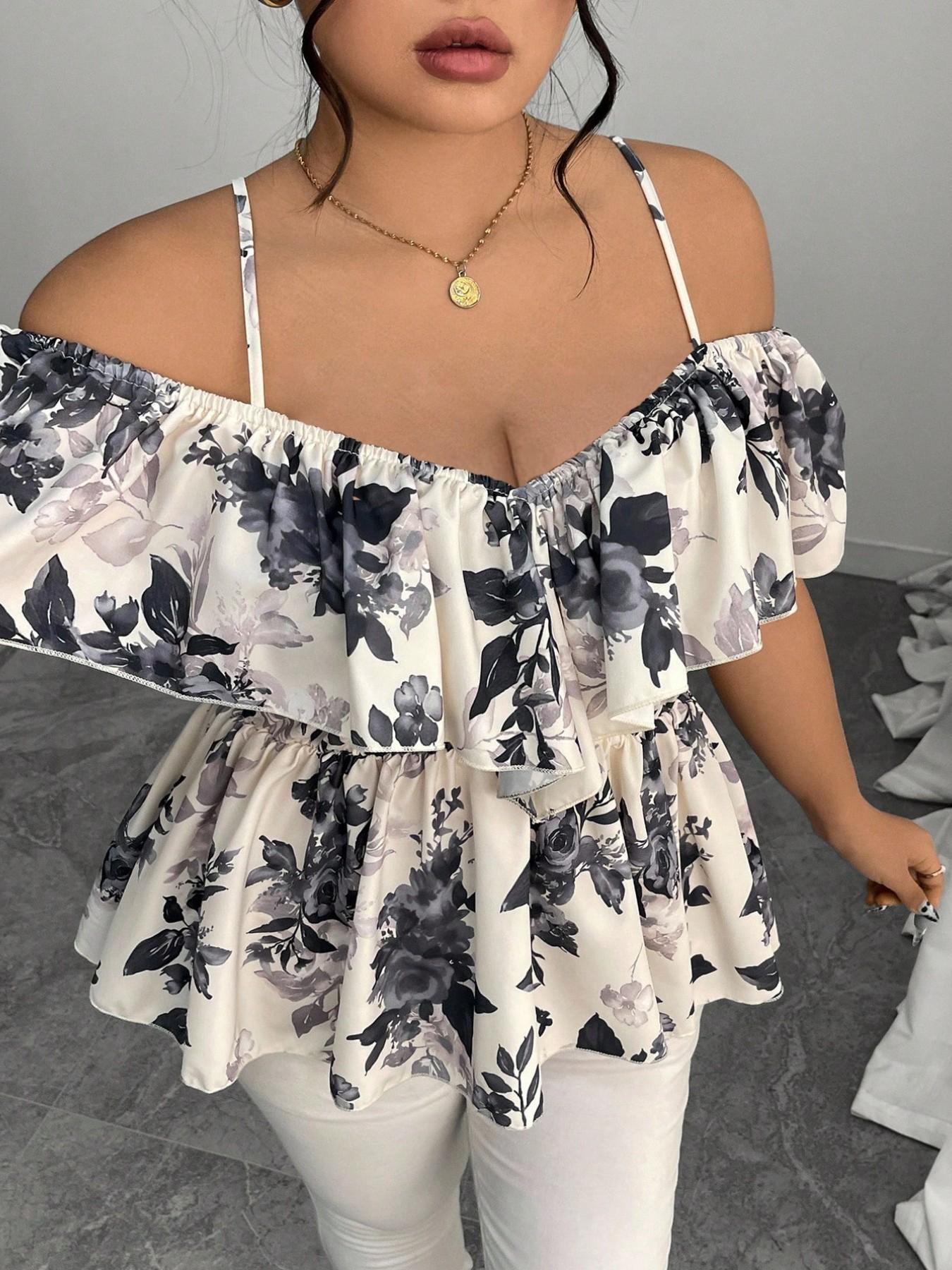 Elegant Chic Casual Bohemian Ruffle Halter Top, A-Line Hem Blouse for Spring & Summer, Plus Size Fashion Shirt for Women, Fit