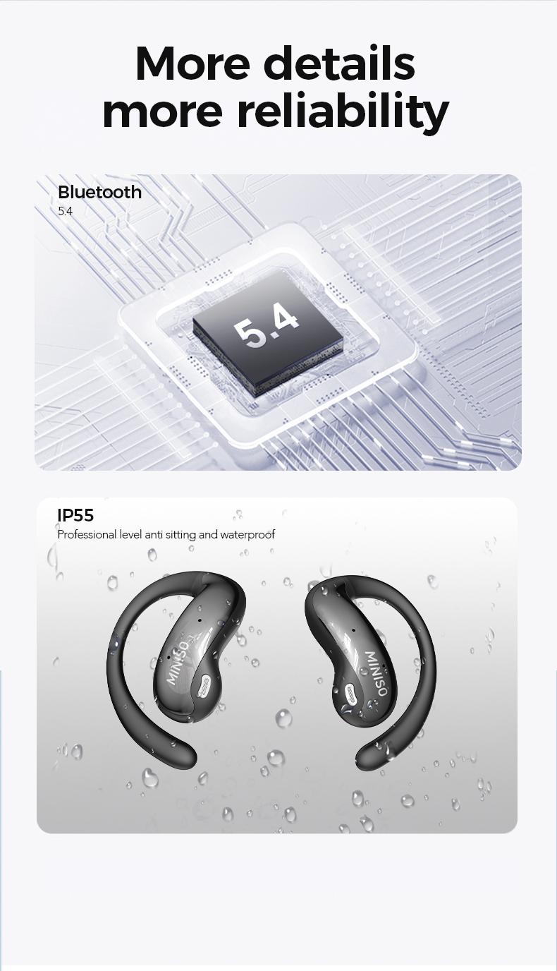 MINISO MS188 LCD Wireless Bluetooth Earbuds,OWS Open Ear Headphones with Mic,Full Color Display Charging Case Headsets, Earphones with Earhooks  Christmas gifts