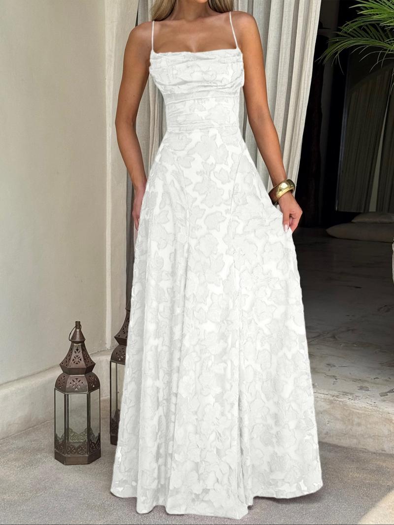 Sexy Backless Lace Pattern Long Dress, Plain Fitted Design, Elegant Style, Perfect for Parties and Events, Women's Fashion