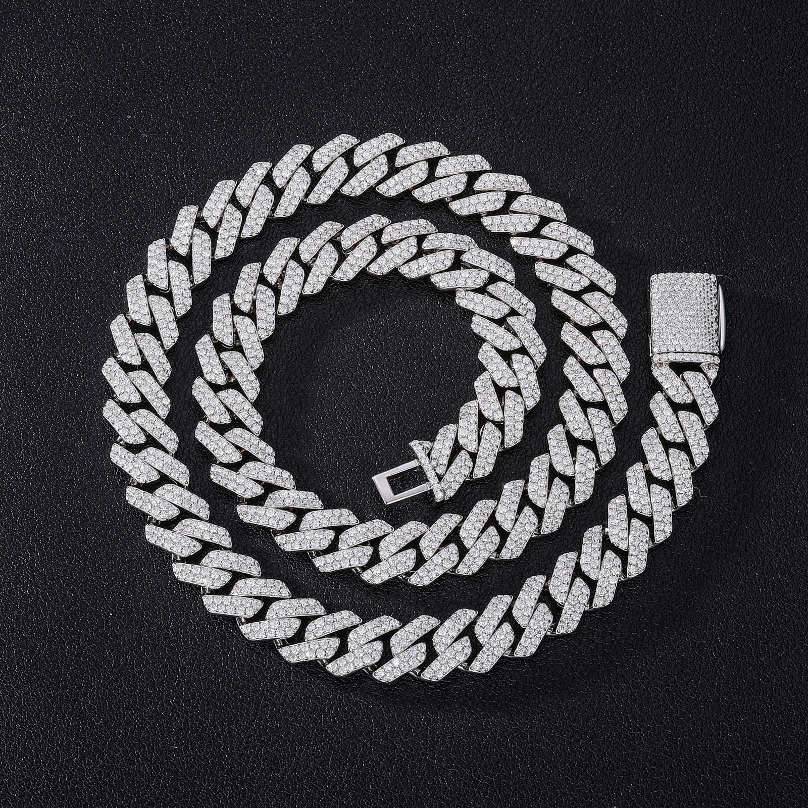 【#N90】Lab-Created Moissanite  S925 Sterling Silver Setting Cuban Moissanite Link Miami Chain Hip Hop Rock Cuban Necklaces