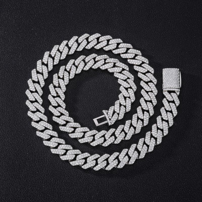 【#N90】Lab-Created Moissanite  S925 Sterling Silver Setting Cuban Moissanite Link Miami Chain Hip Hop Rock Cuban Necklaces