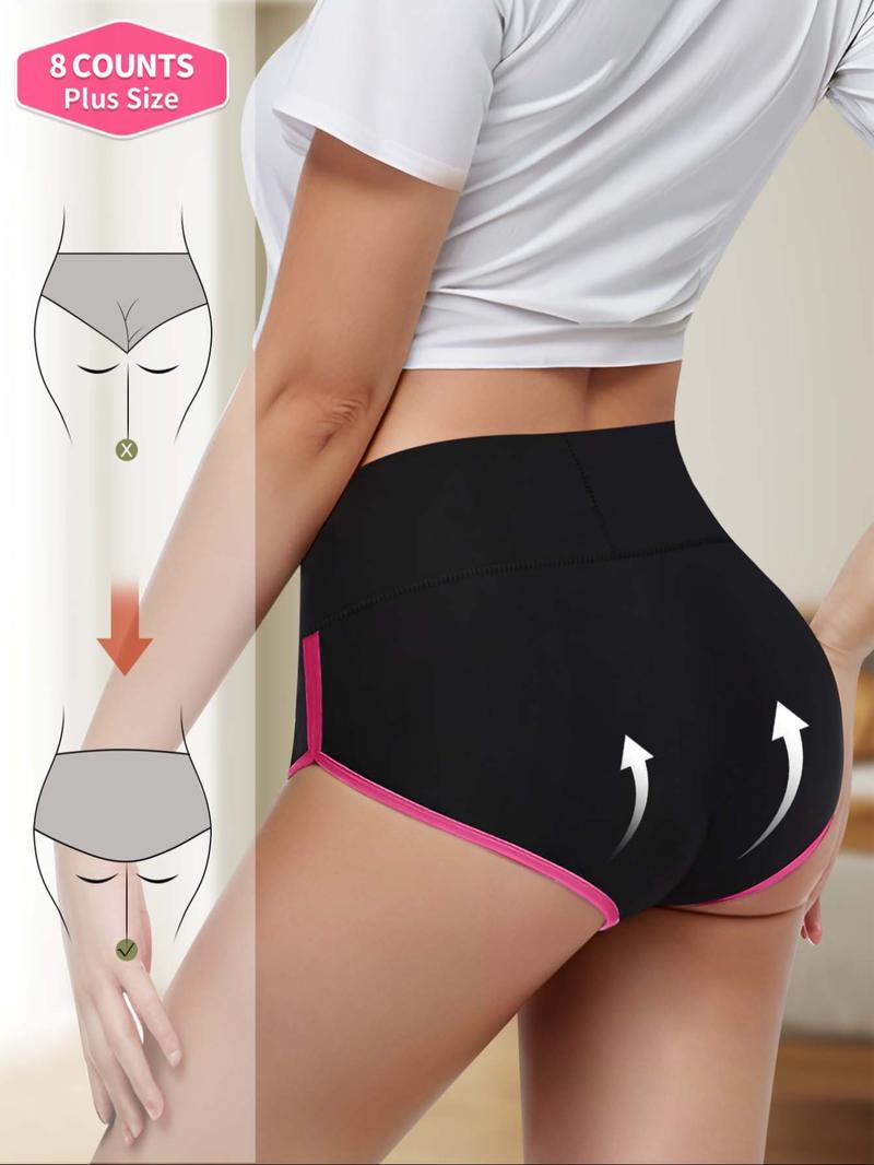 【Plus Size】 Butterfly & Letter Print Contrast Binding Brief, Fashion Breathable Underwear, Soft Comfy Breathable Panty for Daily Wear, Women's Underwear for All Seasons