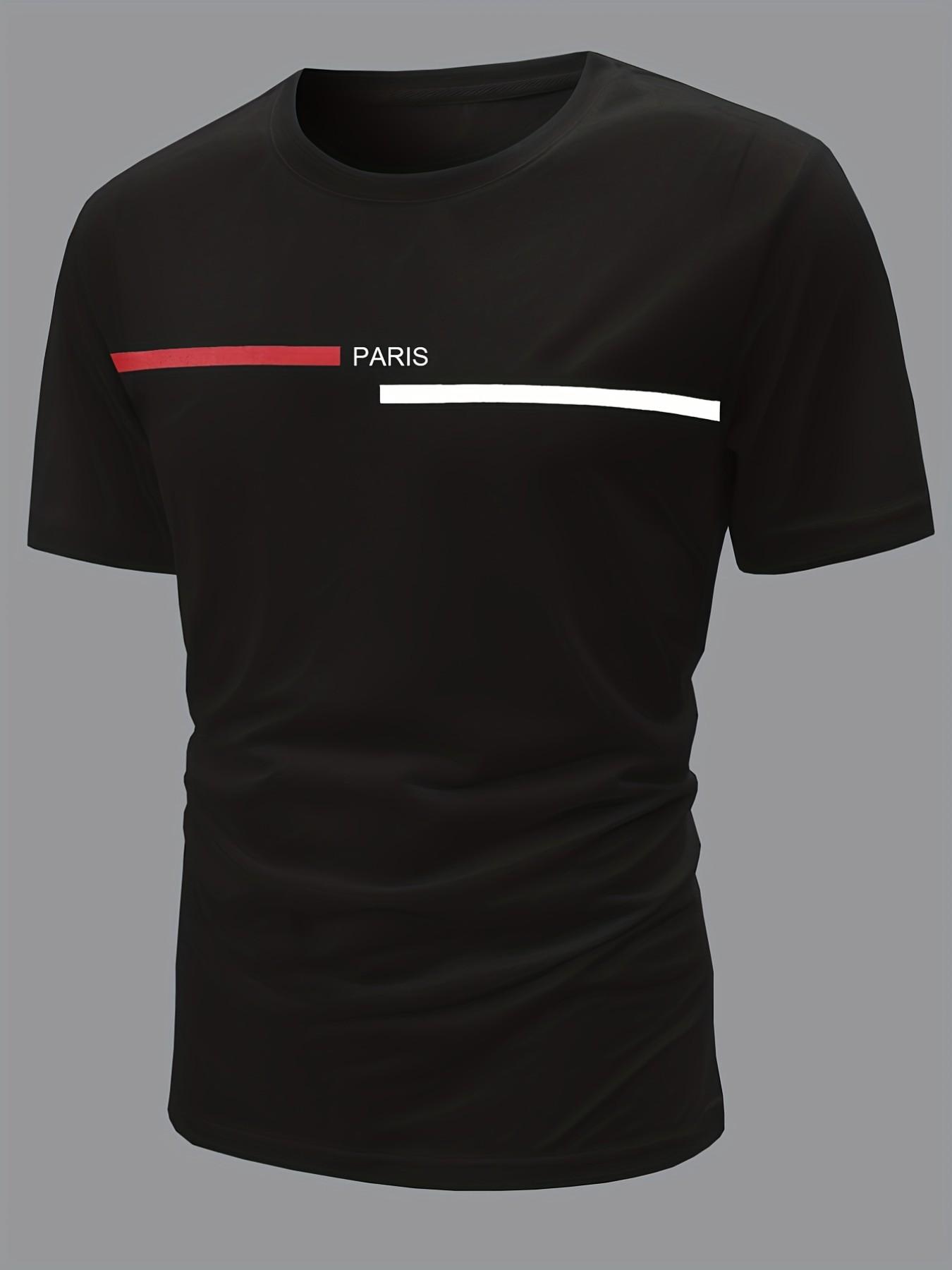 Men's Casual Letter Print Round Neck T-Shirt, Loose-Fitting Short Top, Geometric Pattern, All Seasons, No Collar, No Button, No Zipper