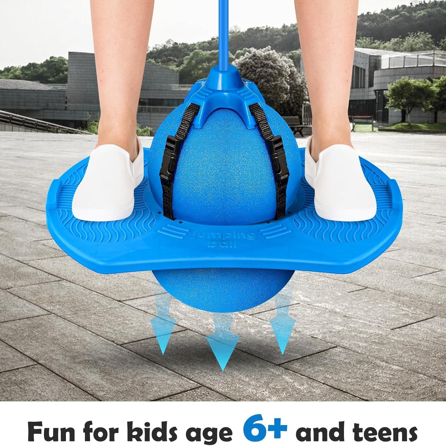 Pogo Jumper with Handle and Ball Pump, High-Bounce Trick Board Pogo Ball Toy with Safety Features, Fun Jumping Toy for Kids, Boys, Girls and Adults