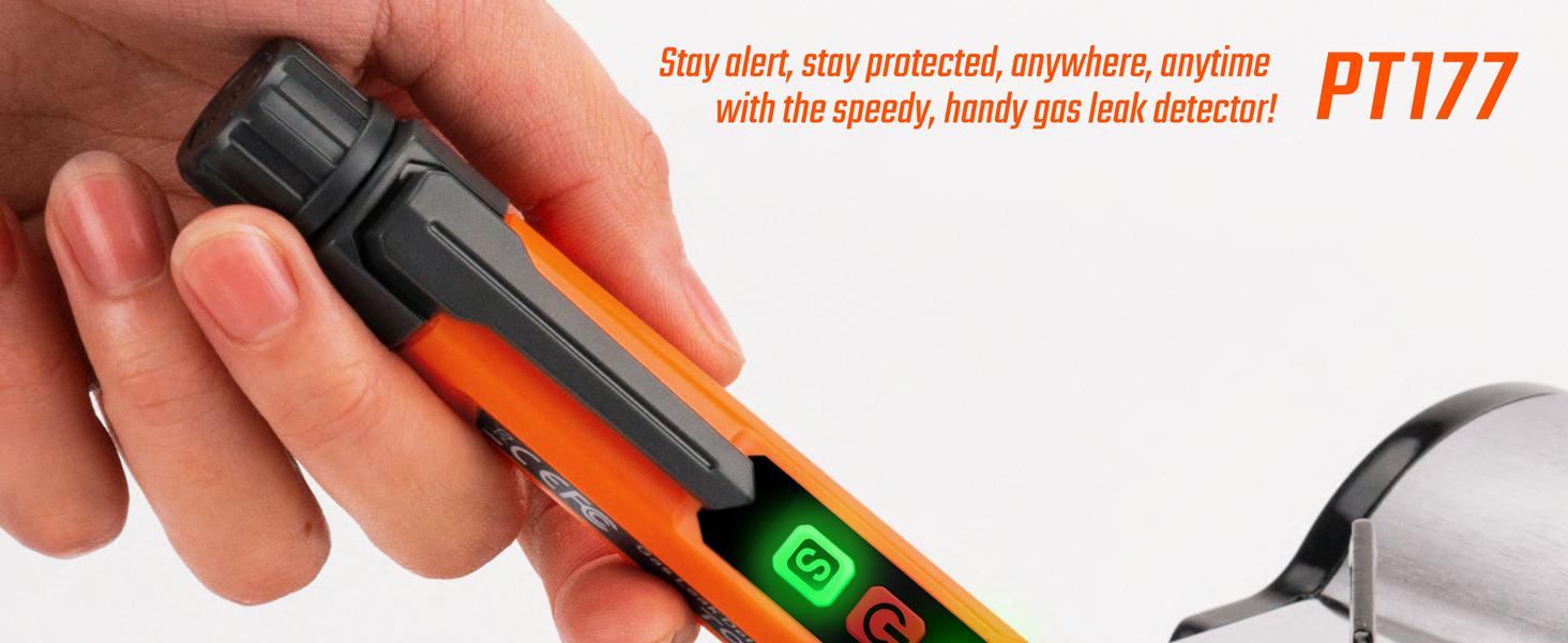 TopTes PT177 Gas Leak Detector, Natural Gas Detector with Audible & Visual Alarm, Portable Gas Sniffer to Locate Combustible Gas Leak Sources Like Methane, Propane for Home (Includes Battery x2)-Orange Safety TopTes PT177 Gas Leak Detector, Natural Gas Detector with Audible & Visual Alarm, Portable Gas Sniffer to Locate Combustible Gas Leak Sources Like Methane, Propane for Home (Includes Battery x2)-Orange Safety