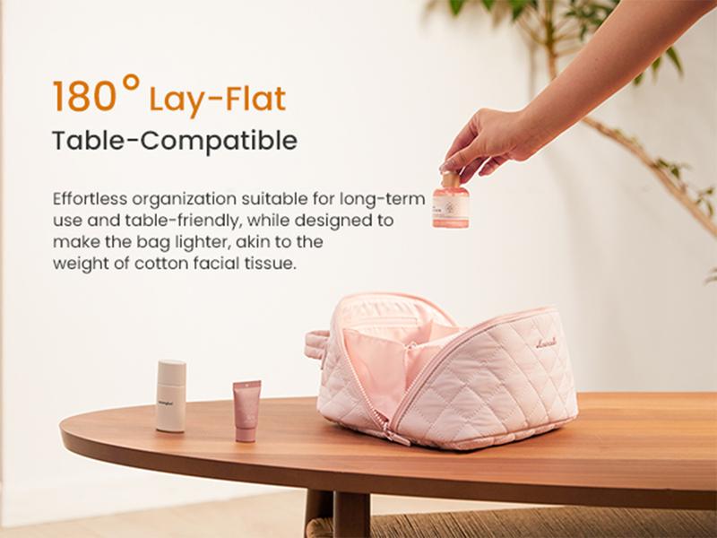 LOVEVOOK Travel Makeup Bag for Women,180° Lay-Flat Puffer Quilted Cosmetic Organizer,Portable Waterproof Toiletry Bag for Woman,Slanted Opening Make Up Bag for Everyday Use,TikTokShopStockUp