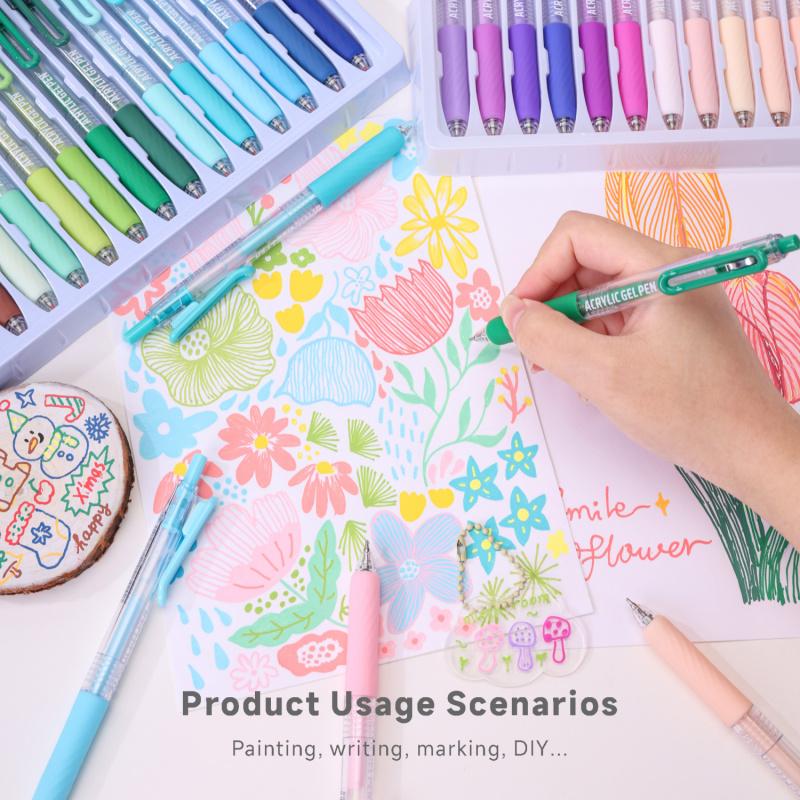 36/54/72/90 Colors Acrylic Painting Gel Pen,Retractable 0.7mm Tip,Rich Color Large Capacity Ink Pens,,For Diary,Card,DIY,Coloring, Doodling, Stackable colors, Clip Acrylic Gel Pen,Crafts Art Supplies