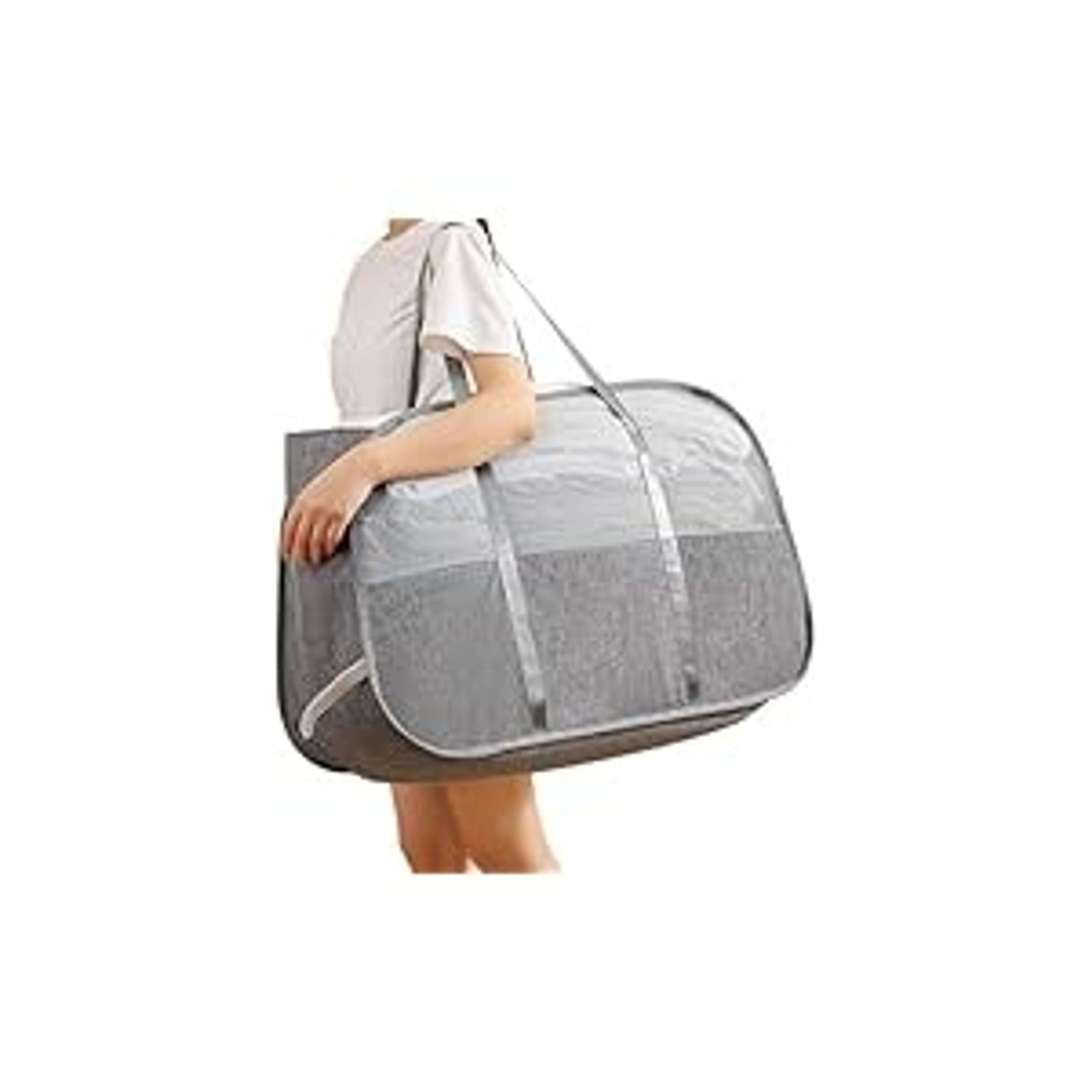 Collapsible Foldable Pop Up Laundry Hamper with 3 Compartments, Handy Pocket, Sturdy Clothes Sorter for Dorm, Kids Room, Travel - GreyGift