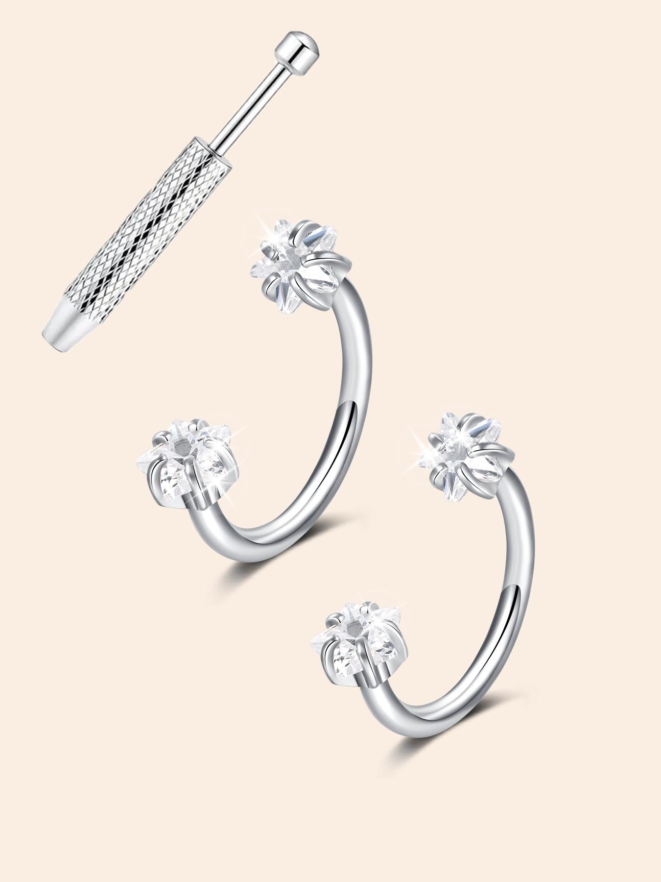 Horseshoe Nose Rings Studs, 20G/18G Internally Threaded Nose Rings For Women, 316L Surgical Steel Double Cubic Zirconia Nose Studs, Lip Eyebrow Helix Ear Piercing Jewelry