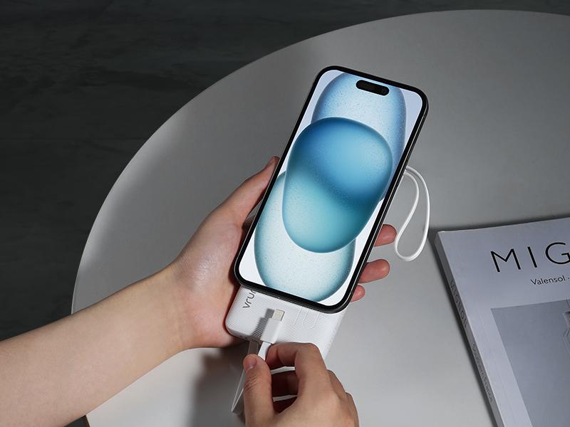 VRURC 10000mAh Portable Power Bank with 4 Built-in Cables Fast Charging 22.5W for All Phones Micro USB Type-C Compatible with iPhone Samsung Android Tablet iPad Earbuds Pink Lanyard Chargeable Charger Smartphone