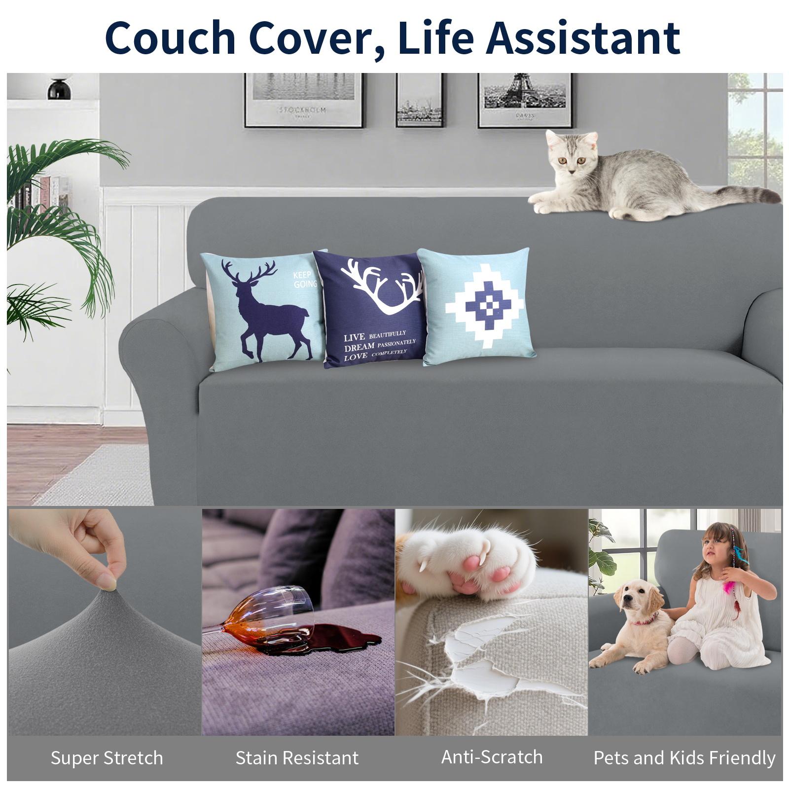 PureFit Dual Waterproof Couch Cover Slipcovers for Couch, Stretch Non Slip Fleece Sofa Covers Washable, Leakproof Furniture Protector for Kids, Pets, Dog
