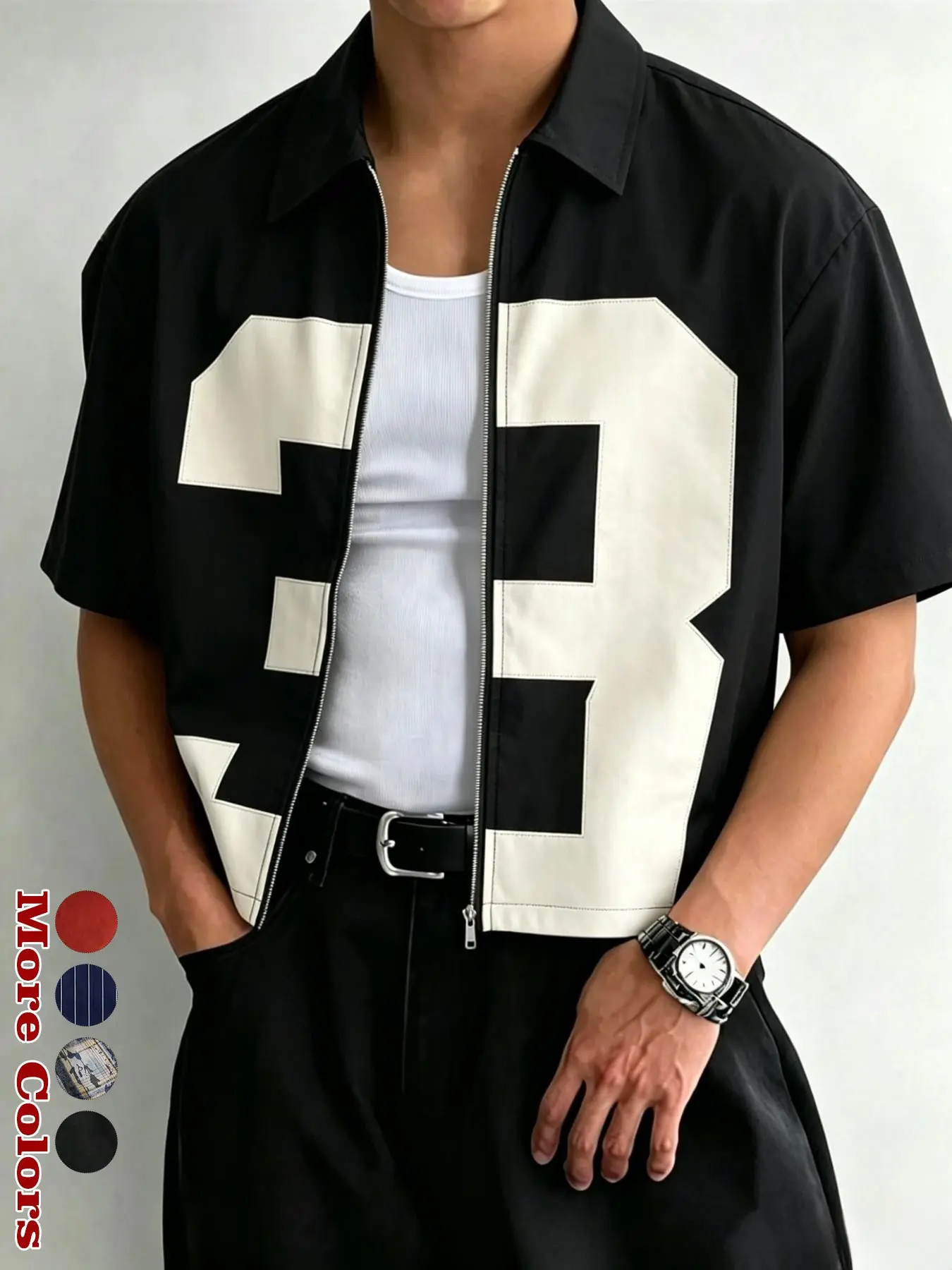 Short Cropped Lapel Short Sleeve Zipper Shirt, Clean Fit Streetwear, Y2K Style, Casual Daily Wear, Music Festival