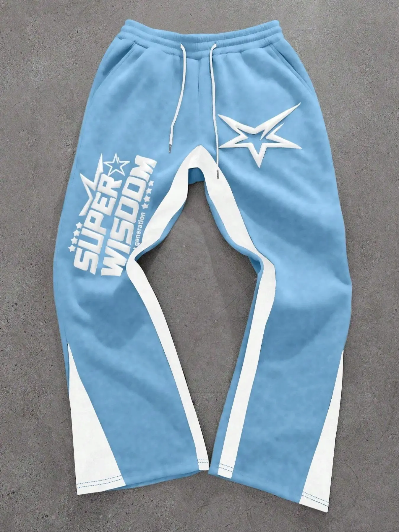 These men's Y2K casual color-blocked letter and star print drawstring trousers are a perfect gift for your boyfriend or as a Christmas present. They're stylish street-style long, loose-fitting flared trousers with a color-blocked design, making them suita