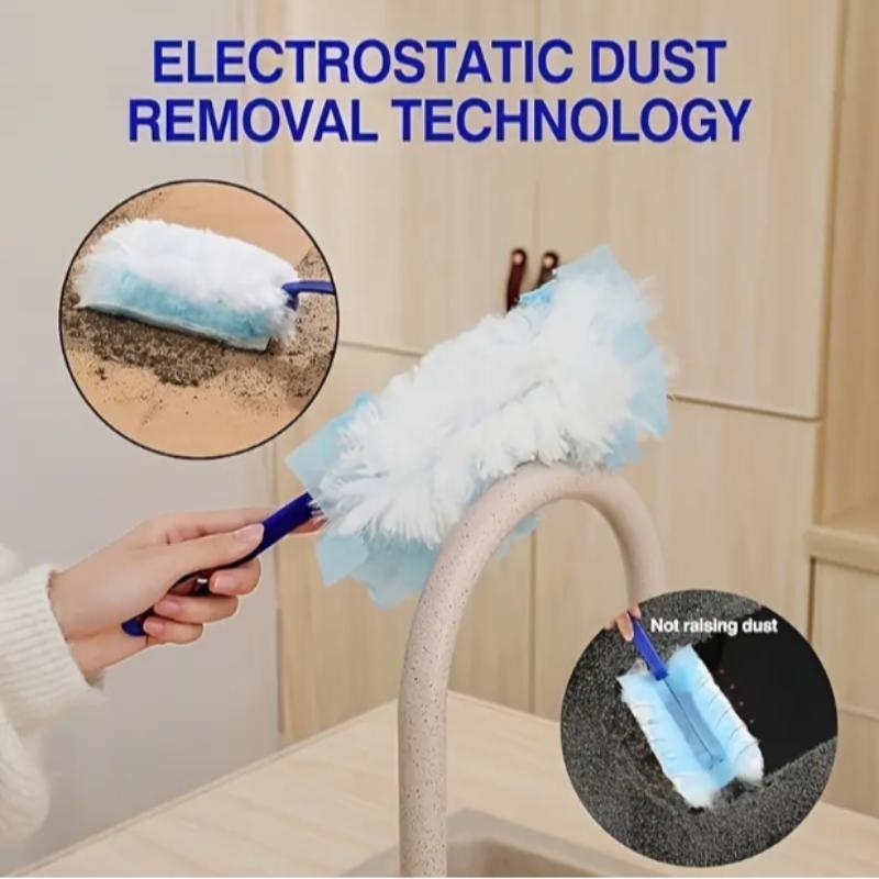 30pcs Disposable Dust Cleaner Refills + 1 Handle, Static Electric Head Replacement Parts, Easy Remove Electronics Furniture Blinds Fans Dust