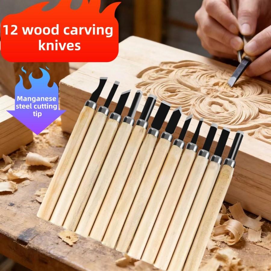 Wood Carving Tool Set 12 Pieces, Durable Steel Sculpting Knife, Essential for DIY Woodworking and Handicrafts, Perfect for Creative Projects