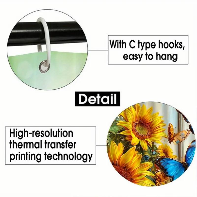 Sunflower Pattern Bathroom Decor Set, 4 Countsset Including Shower Curtain & Toilet U-shape Mat & Bathroom Mat & Toilet Lid Cover, Bathroom Decor Supplies, Bathroom Decoration Accessories