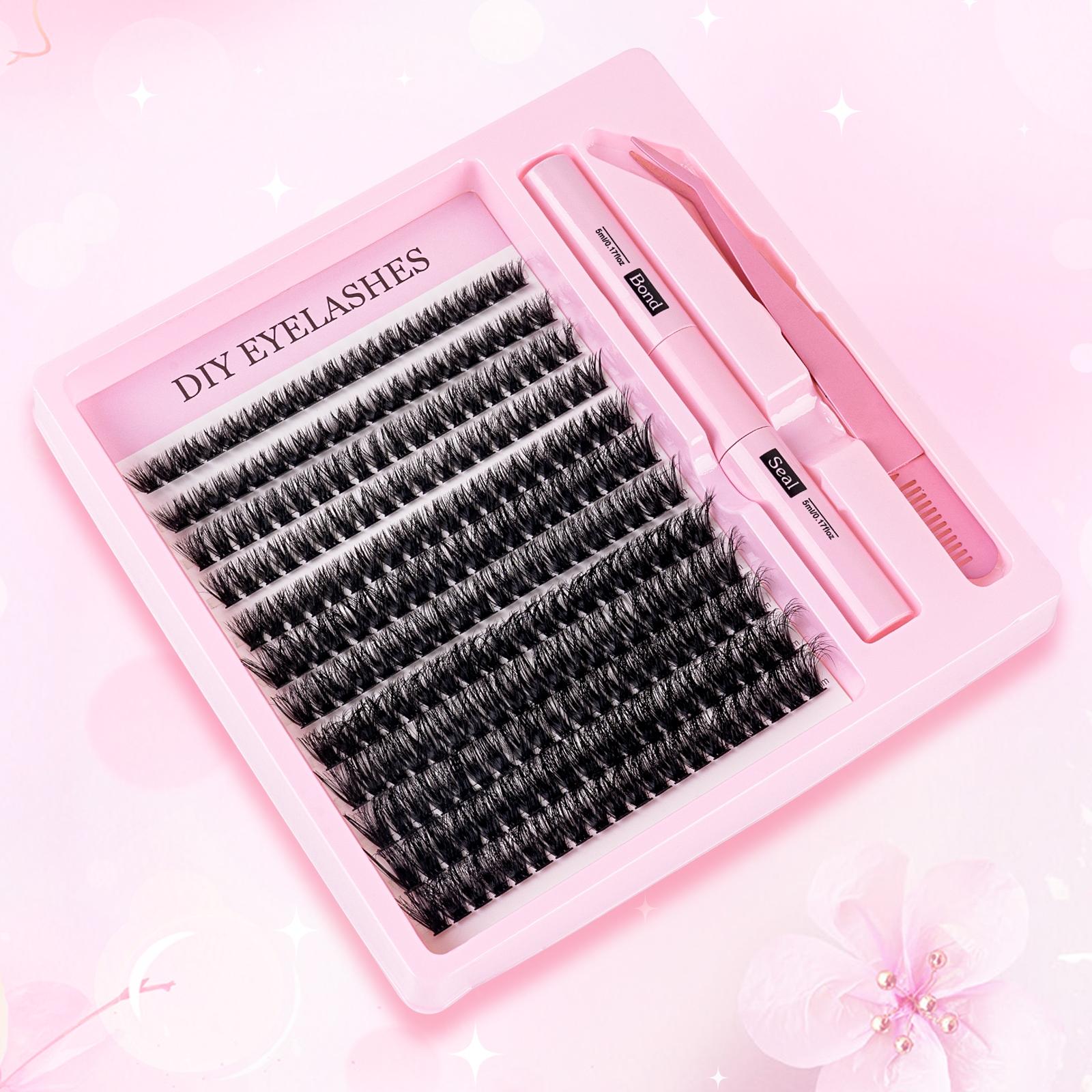 80D Eyelash Growth Kit, Independent Lashes with Dual Glue Tweezers, D Curl Mixed Lengths, Non-Toxic, Easy Application, Perfect for Home Makeup