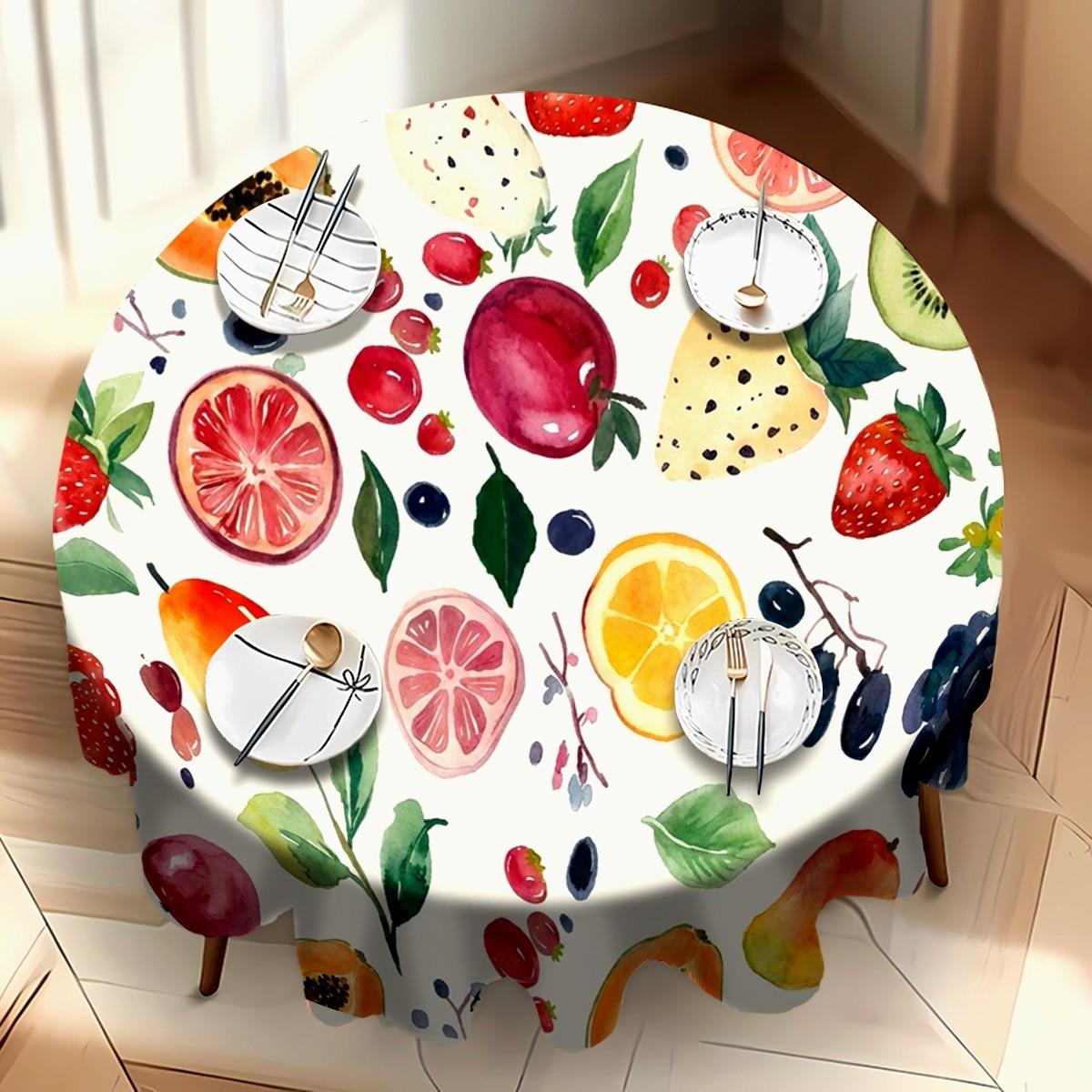 Vibrant Fruit Print Tablecloth, Rectangular Table Cover for Dining & Kitchen, Decorative Cloth with Assorted Fruits Design, Easter Theme