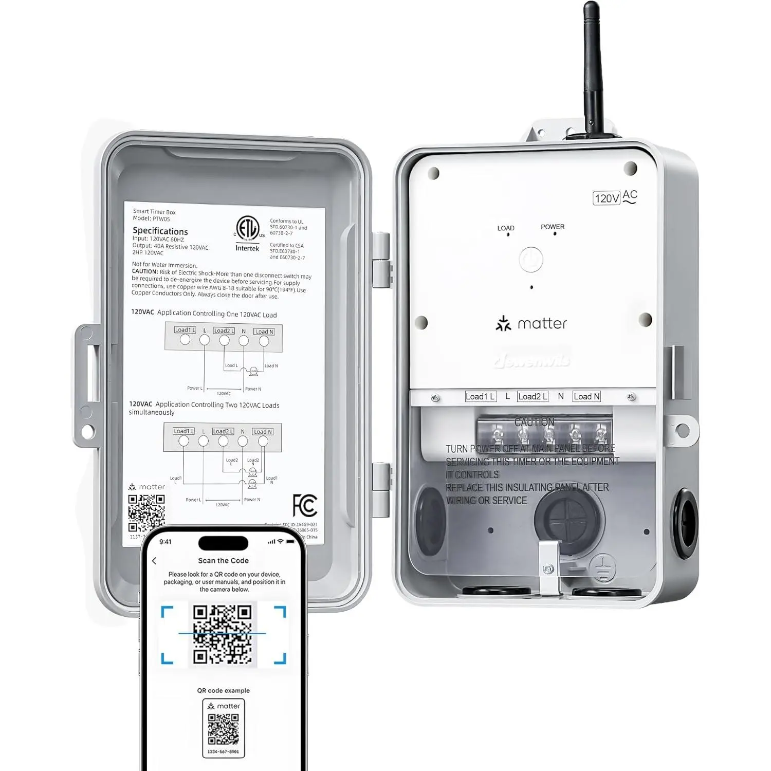 Rectangular Flame-Retardant Matter Pool Pump Timer - 120VAC 2HP 40A Capacity Outdoor Heavy-Duty Timer Box, Works with HomeKit, Alexa, SmartThings, ETL Listed, Requires Matter Certified Hub for Pool Automation & Lights