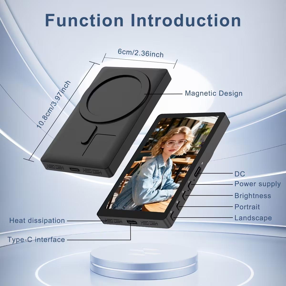 Wireless Selfie Monitor Screen for iPhone & Android, 1500mah Magnetic Phone Vlog Selfie Screen, Bluetooth-compatible Remote, 3-Level Brightness