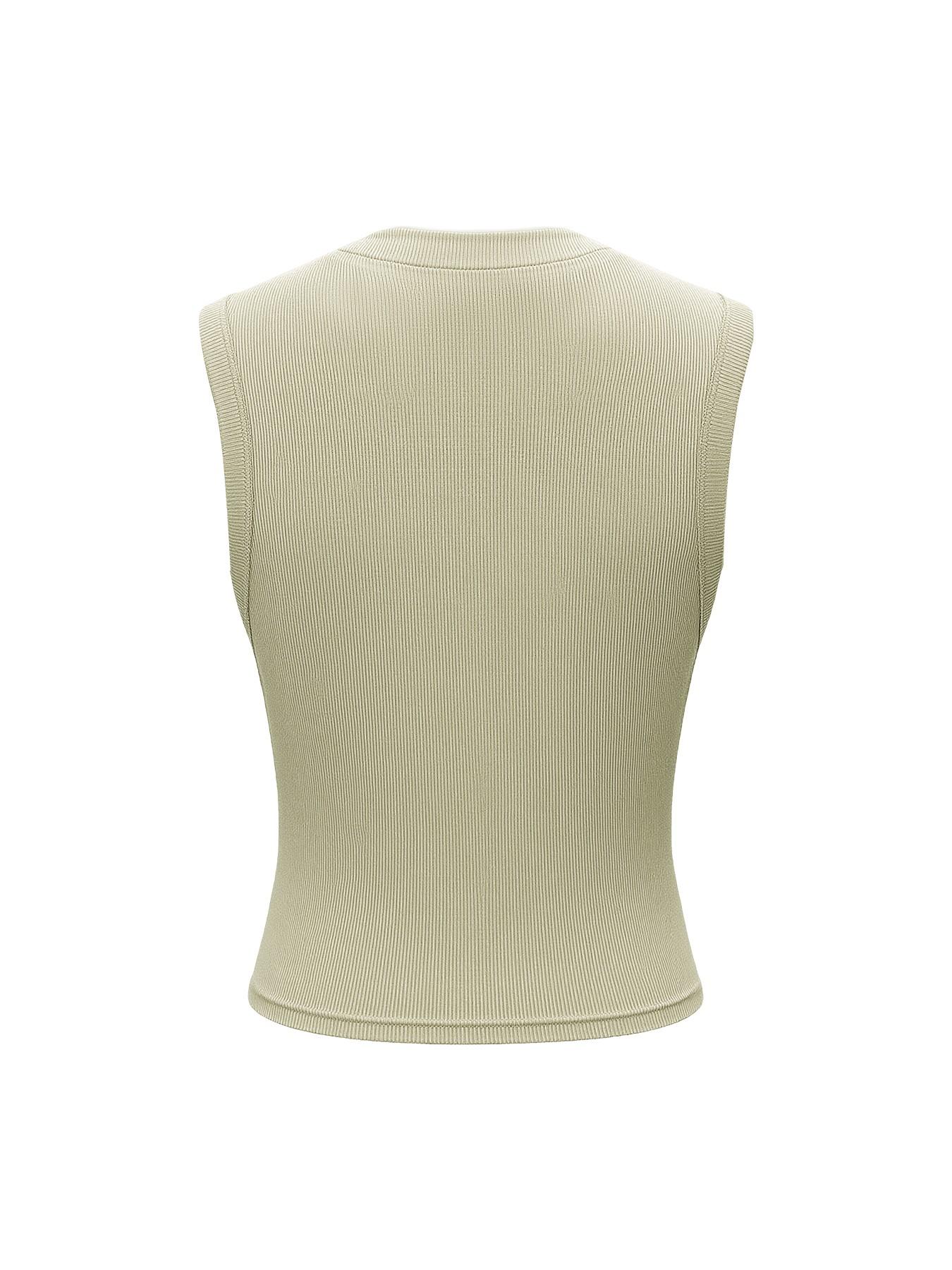 Vintage Round Neck Sleeveless Vest, Slim Fit Knitted Open Front Short Top, Retro Style Button Closure, Fashionable Ladies' Wear, Womenswear, Casual Comfy Vests